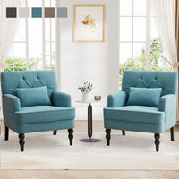 Lot de 2 fauteuils rembourrés avec boutons touffetés et oreiller lombaire beige/gris/bleu clair