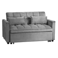 Causeuse de futon moderne en velours avec dossier inclinable et poches, 2 places – Gris foncé / Gris clair / Bleu / Noir