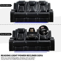 Canapé inclinable électrique avec chargeur sans fil, liseuse pour salon, lumière LED en similicuir, port AC/USB, porte-gobelet, noir