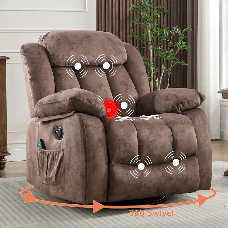Fauteuil Inclinable à Bascule de Massage Manuel Pivotant 360° avec Chaleur et Vibration