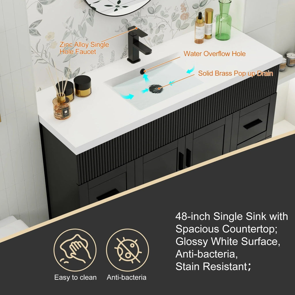 Wavy Line Ensemble meuble-lavabo de salle de bain 30/36/48 avec vasque & robinet