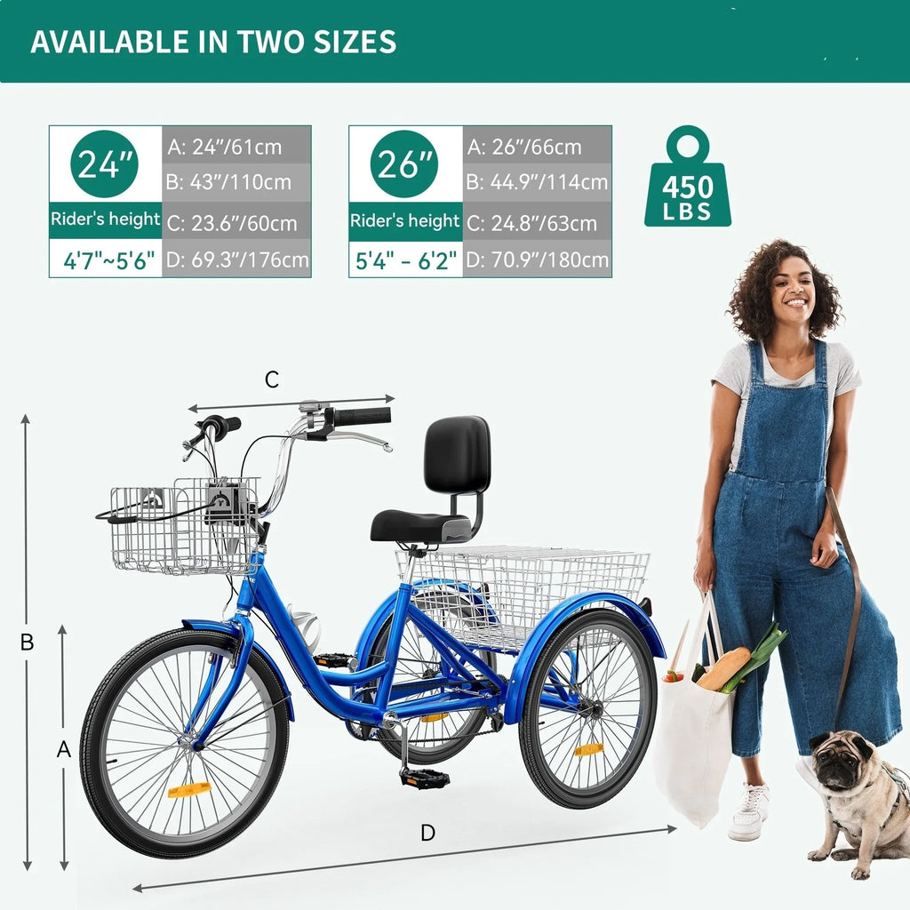 Tricycle adulte 26 vélo 3 roues 7 vitesses Trike