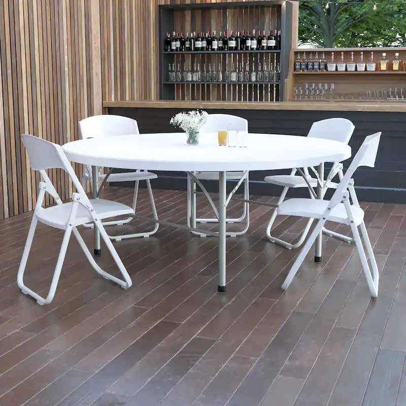 Table pliante d'événement ronde en plastique pliable en deux de 6 pieds avec poignée