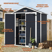 Abri de rangement extérieur en résine tout temps 6 pi x 4 pi/6 pi x 8 pi/8 pi x 6 pi/8 pi x 10 pi avec plancher, abri à outils Spire