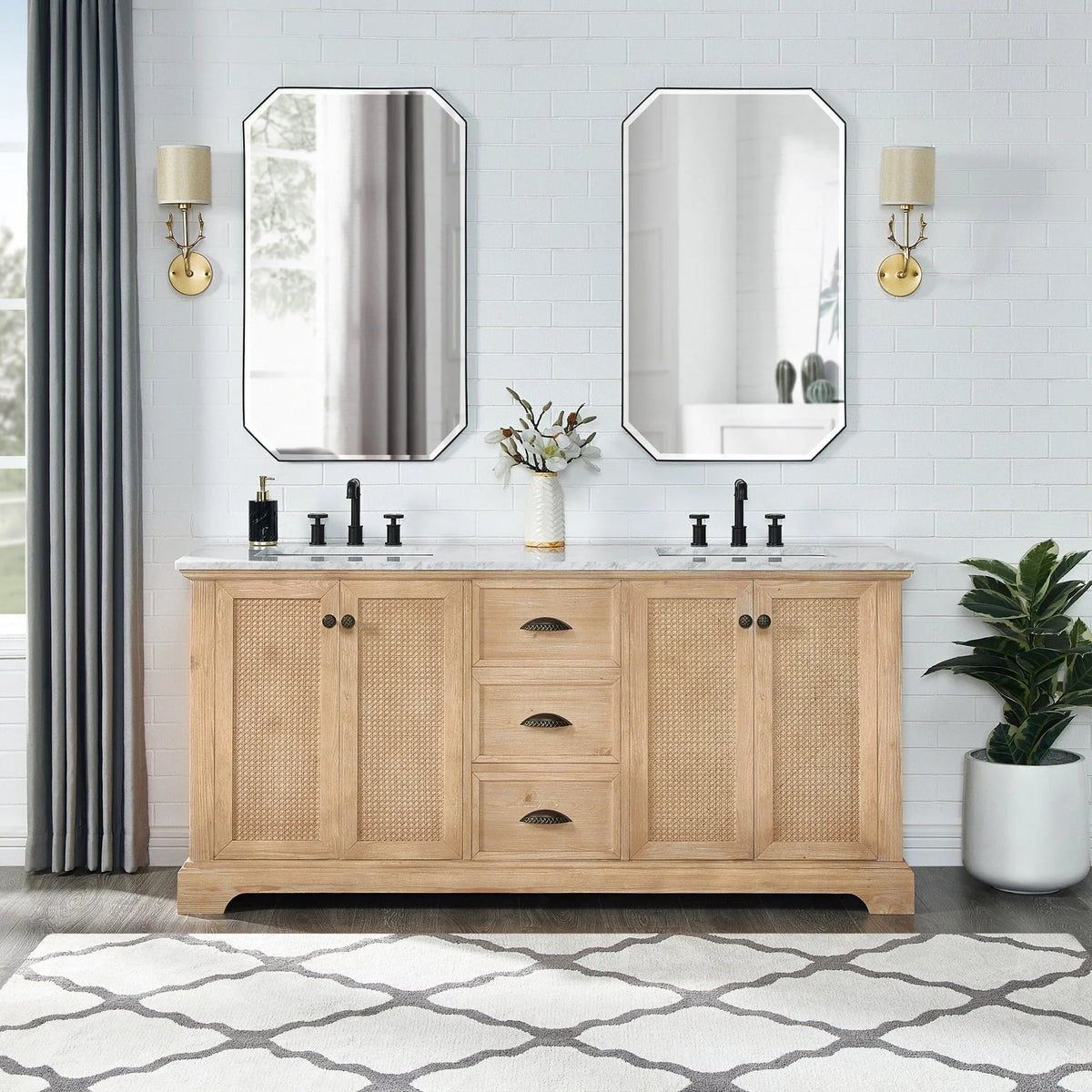 Hervas Meuble-lavabo avec dessus en marbre naturel sans miroir