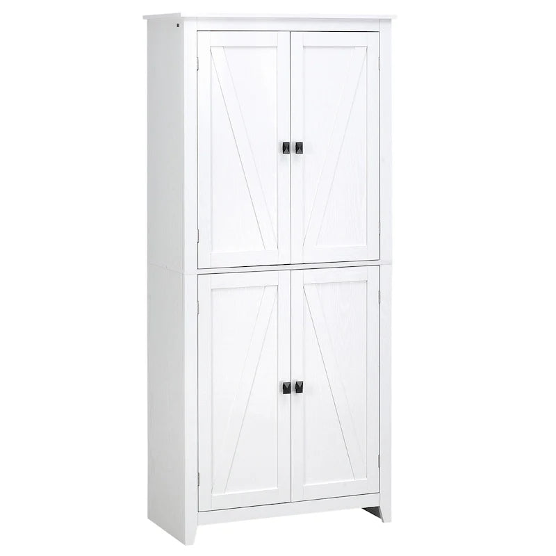 HOMCOM Grand garde-manger de cuisine autoportant de 183 cm, organisateur de rangement à 4 portes avec 4 niveaux et étagères réglables, blanc