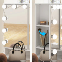 Coiffeuse de maquillage avec miroir triptyque, certifiée, éclairage, dessus en verre, commode