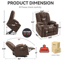 Fauteuil releveur électrique avec massage et chauffage, fauteuils inclinables larges rembourrés Lazy Boy avec USB, ports Type C et 2 porte-gobelets en acier