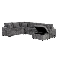 Canapé sectionnel en chenille avec canapé-lit escamotable, canapé-lit en forme de L avec ottoman de rangement, 3 coussins et prises de charge