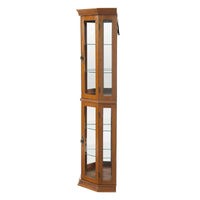 Vitrine d'angle avec éclairage, étagères réglables en verre trempé, fond miroir, meuble vitrine