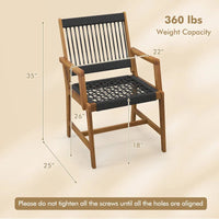 Chaises de salle à manger Gymax Patio 4 pièces en bois d'acacia Tressage de corde tout temps
