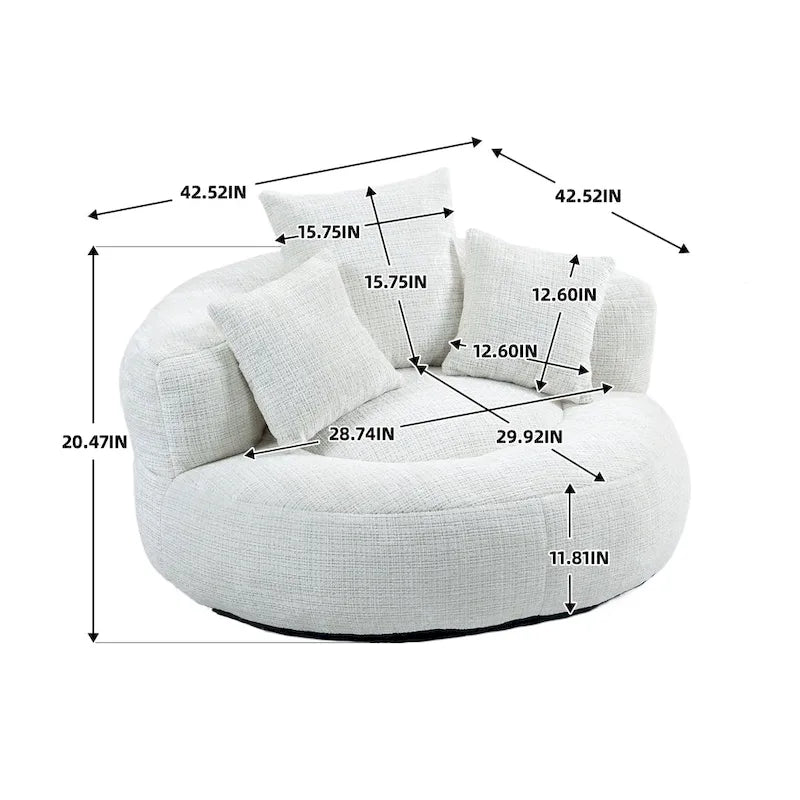 Canapé paresseux à dossier haut en chenille avec 3 coussins et pouf surdimensionné