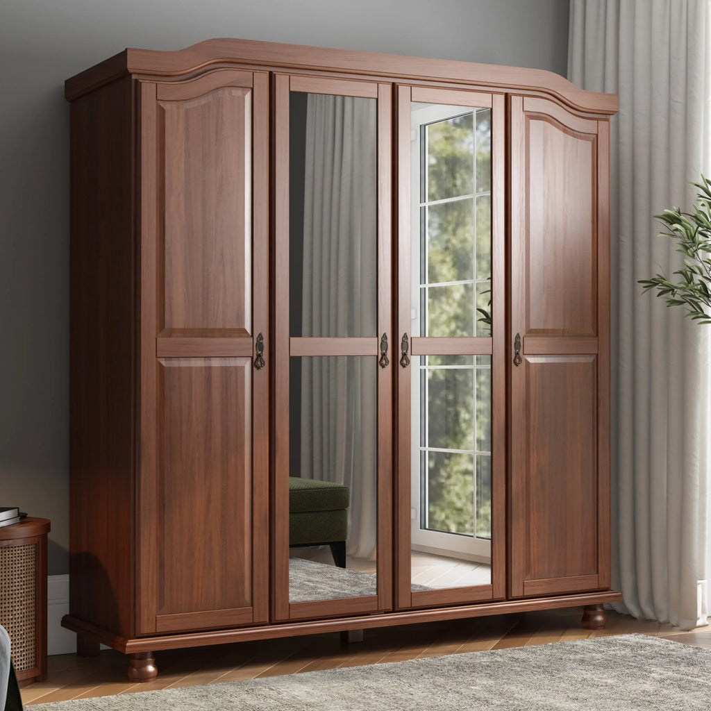 Palace Imports Armoire-penderie Kyle 4 portes 100% bois massif avec portes en bois massif ou miroir