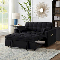 Canapé-lit convertible 4-en-1 – Causeuse en velours – Lit d'appoint avec dossier inclinable, 2 poches latérales
