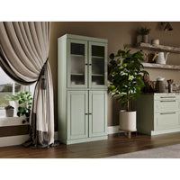 Meuble de rangement en bois massif avec portes en verre dépoli, portes pleines, 2 tiroirs et étagères réglables