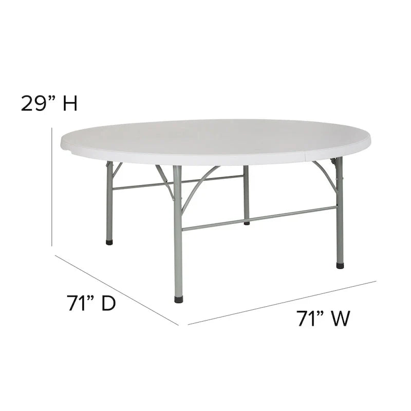 Table pliante d'événement ronde en plastique pliable en deux de 6 pieds avec poignée
