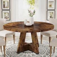 Table à manger ronde de 120 cm pour 4 personnes, table de salle à manger/cuisine/salon en bois style ferme