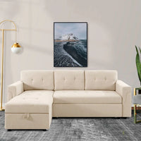 Canapé sectionnel réversible avec lit escamotable, méridienne de rangement dissimulée, pieds durables,