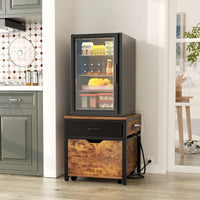 Meuble de support pour mini-réfrigérateur avec station de charge, table d'appoint avec tiroirs de rangement et meuble à roulettes