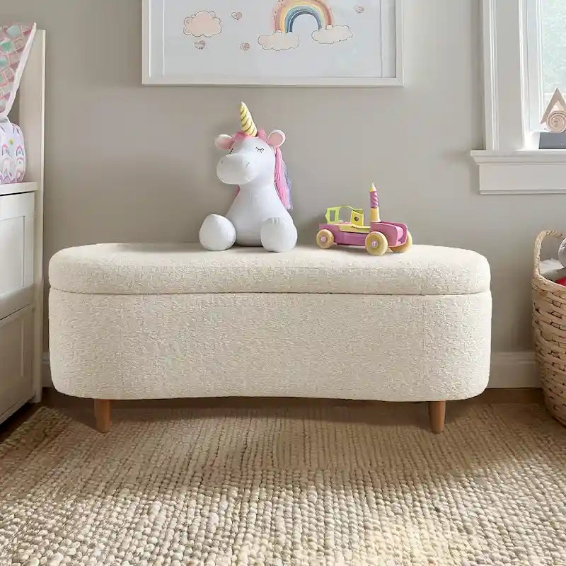 INK+IVY Bailey banc de rangement en bouclette taupe à dessus basculant