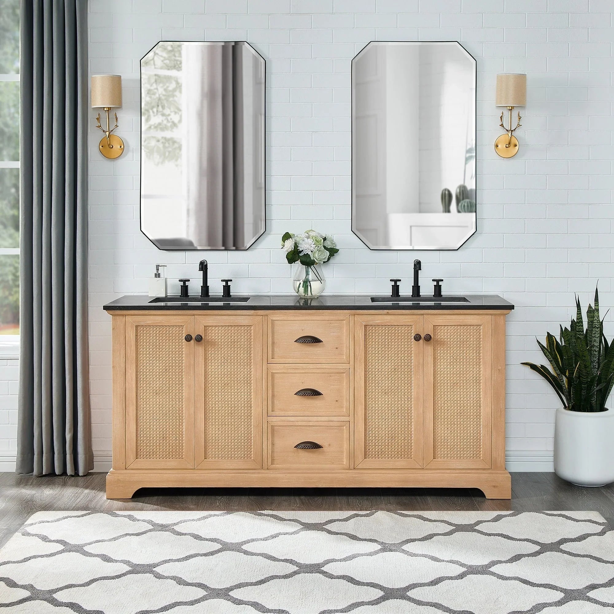 Hervas Meuble-lavabo avec dessus en marbre naturel sans miroir