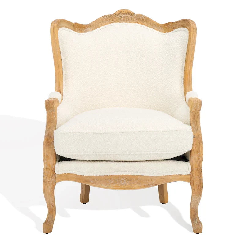 Fauteuil à oreilles Safavieh Couture Kali en chêne et lin naturel - 34 larg. x 34 prof. x 40 haut.