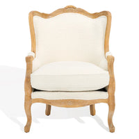 Fauteuil à oreilles Safavieh Couture Kali en chêne et lin naturel - 34 larg. x 34 prof. x 40 haut.