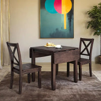 Ensemble de salle à manger 3 pièces avec table à rabats en bois et 2 chaises à dossier en X pour petits espaces