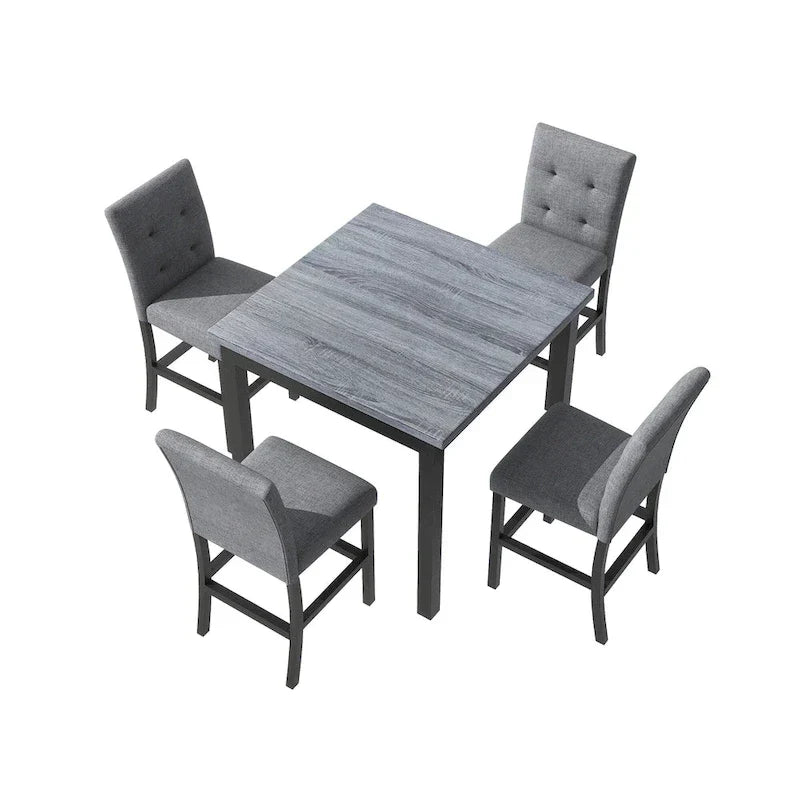 Ensemble de salle à manger hauteur comptoir 5 pièces, ensemble table à manger en bois avec table rectangulaire et 4 chaises rembourrées à dossier haut