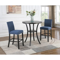 Ensemble de salle à manger moderne 3 pièces avec table de bar ronde et 2 chaises de pub cloutées