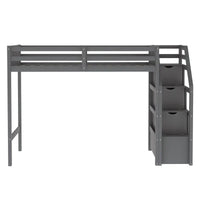 Lit mezzanine double sur lit double en bois avec escalier, balustrades hautes et échelle