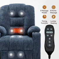 Fauteuil releveur électrique avec massage et chauffage, fauteuils inclinables larges rembourrés Lazy Boy avec USB, ports Type C et 2 porte-gobelets en acier