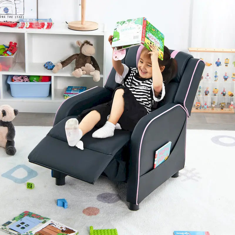 Fauteuil Inclinable Enfant Gymax Ergonomique en Cuir avec Repose-Pieds