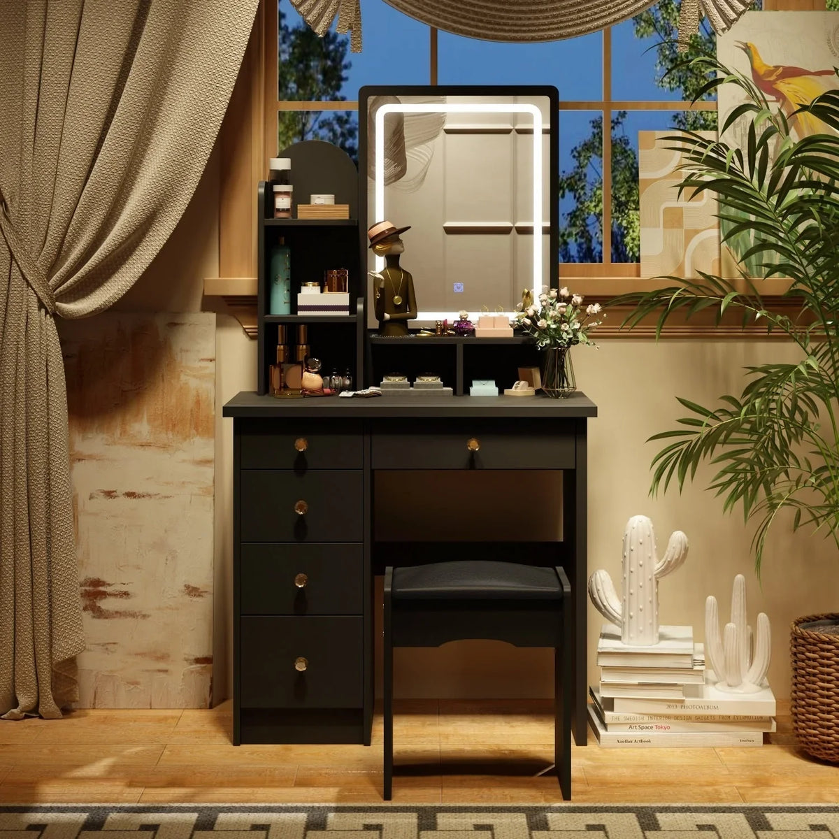 Ensemble coiffeuse table de maquillage avec lumière LED & miroir & tabouret
