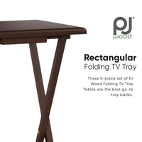 PJ Wood tables plateaux TV pliantes avec support de rangement compact, espresso, ensemble de 5 pieces - 36,38