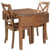 Ensemble de salle à manger 3 pièces avec table à rabats en bois et 2 chaises à dossier en X pour petits espaces