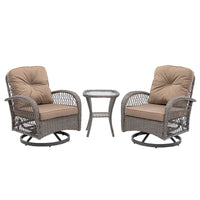 Ensemble de 3 chaises de jardin pivotantes et basculantes d'extérieur, ensemble de conversation de terrasse à 360 degrés