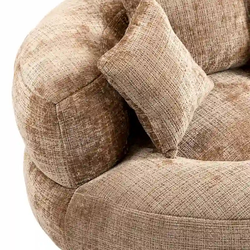 Canapé paresseux à dossier haut en chenille avec 3 coussins et pouf surdimensionné