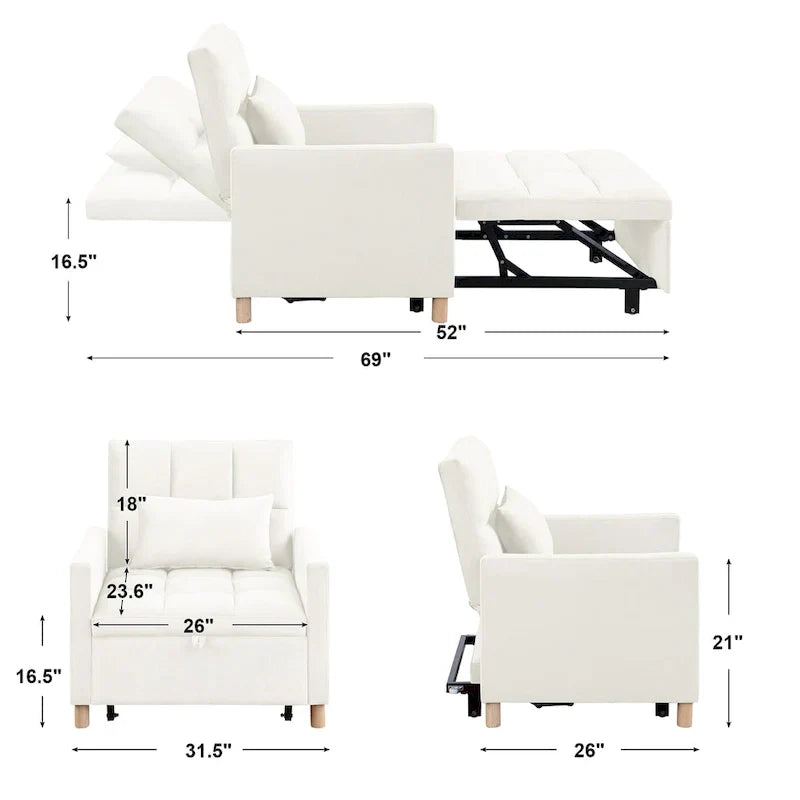 Fauteuil Lit Convertible 3 en 1, Noir