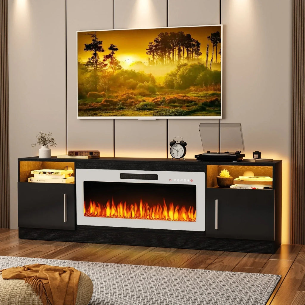 Bossin Meuble TV avec foyer 70 avec foyer électrique 36, meuble TV pour téléviseurs jusqu'à 80, LED 16 couleurs/meuble de divertissement