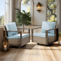 Fauteuil à bascule d'extérieur Cozywor en osier 2 pièces avec structure métallique et coussins