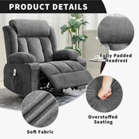Fauteuil inclinable, Fauteuils à bascule avec massage et chauffage, Poches latérales et porte-gobelet