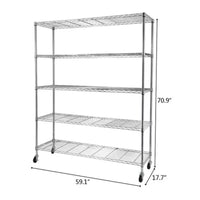 Étagère métallique à 5 niveaux avec roulettes - (59,06 x 17,72 x 70,87)