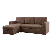 Canapé sectionnel réversible avec lit escamotable, méridienne de rangement dissimulée, pieds durables,
