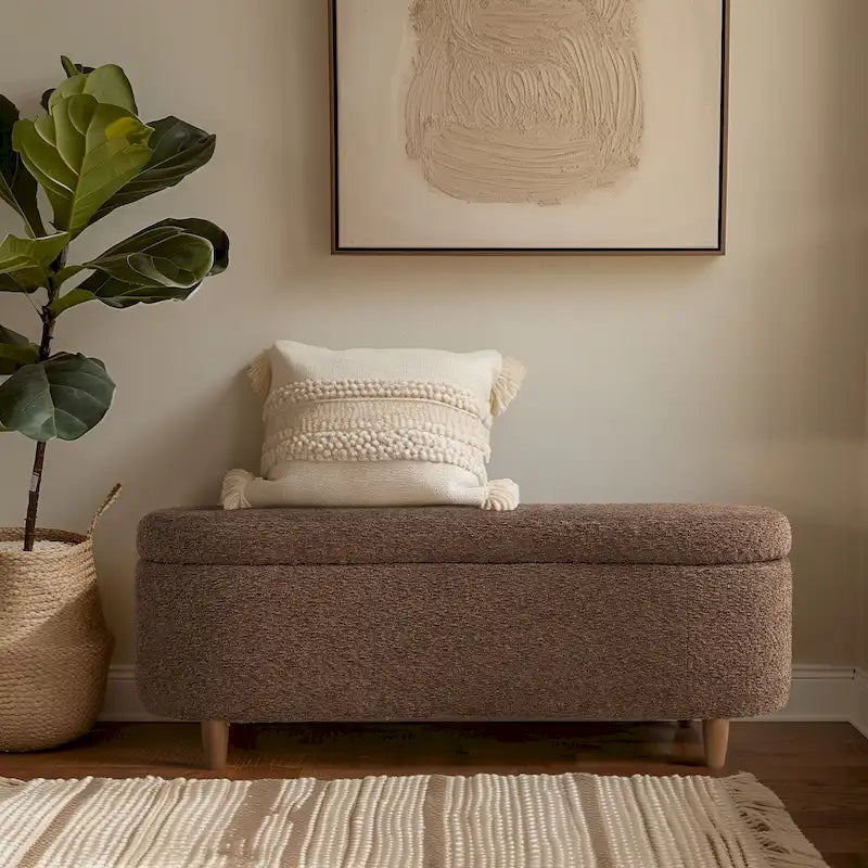 INK+IVY Bailey banc de rangement en bouclette taupe à dessus basculant