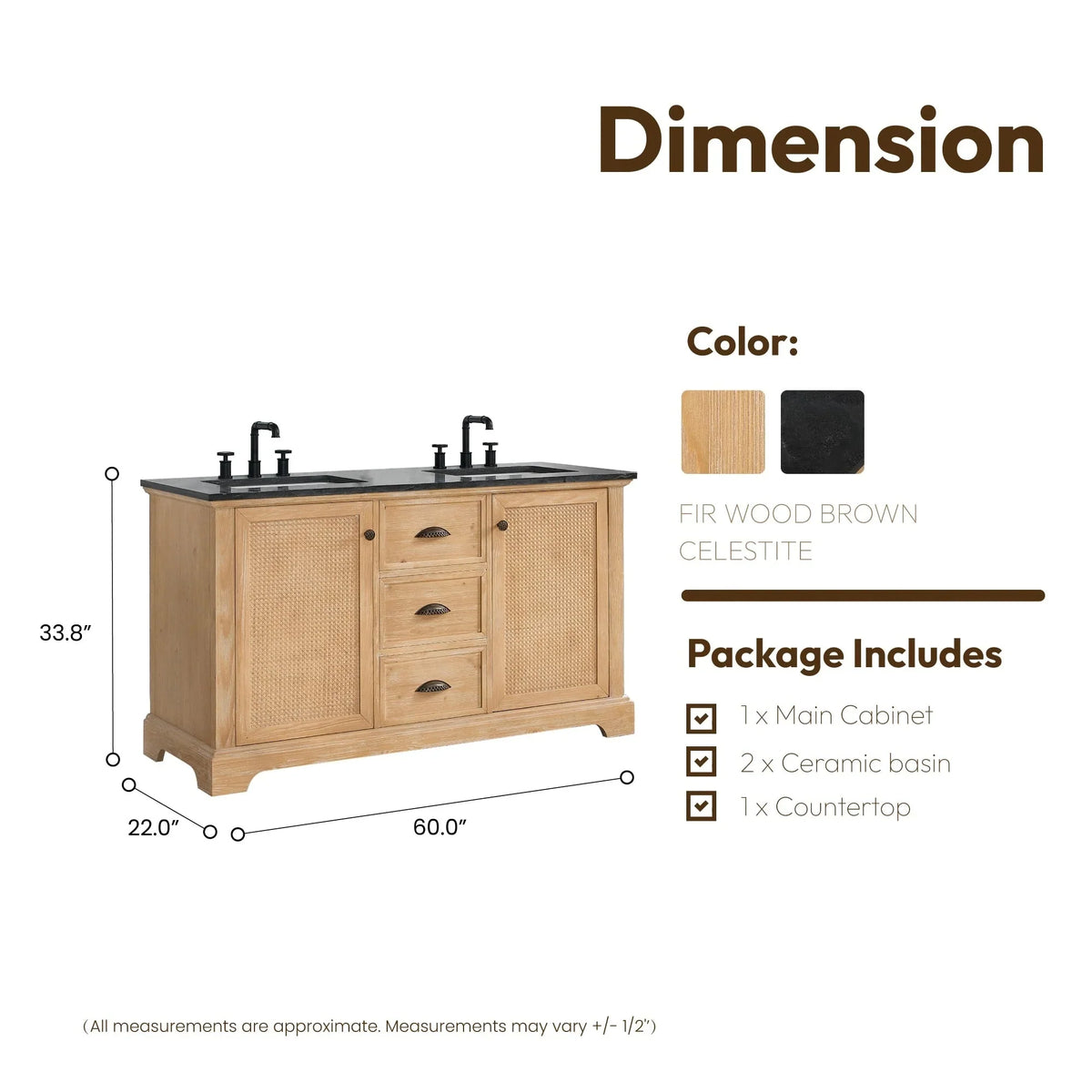 Hervas Meuble-lavabo avec dessus en marbre naturel sans miroir