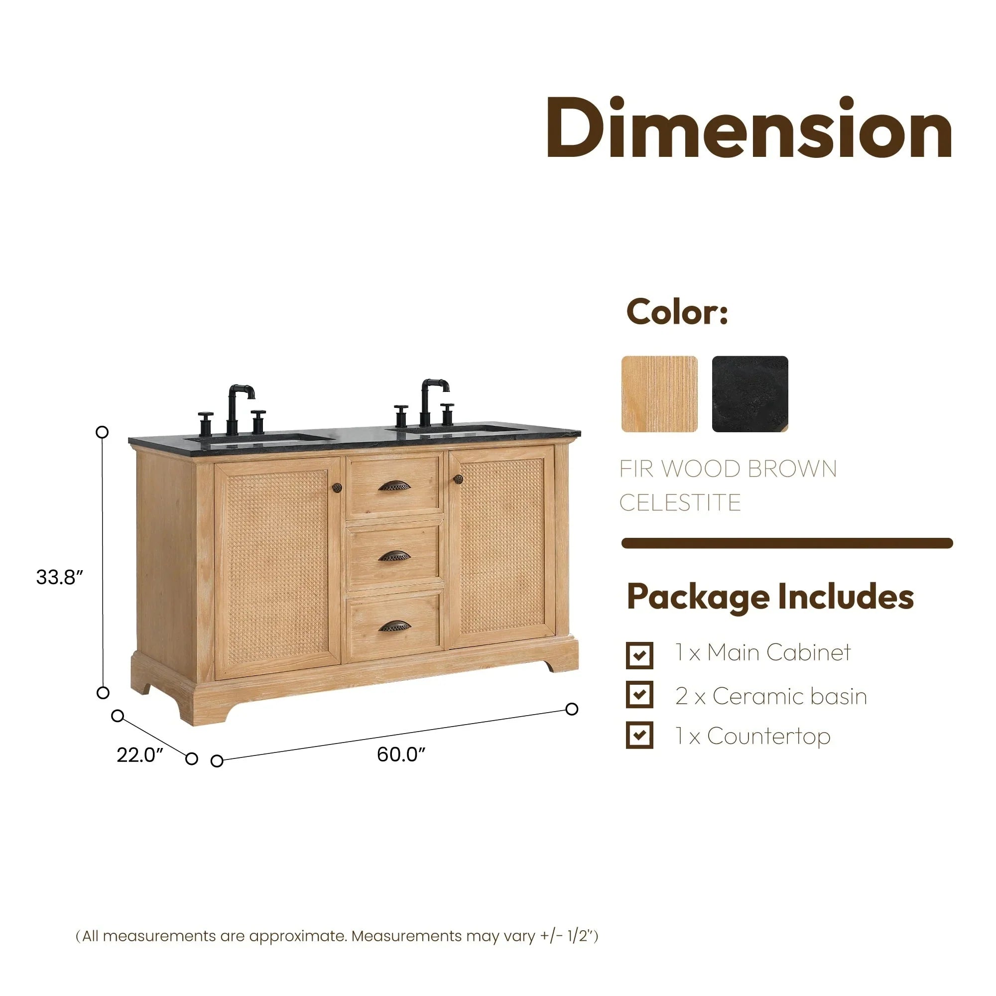 Hervas Meuble-lavabo avec dessus en marbre naturel sans miroir