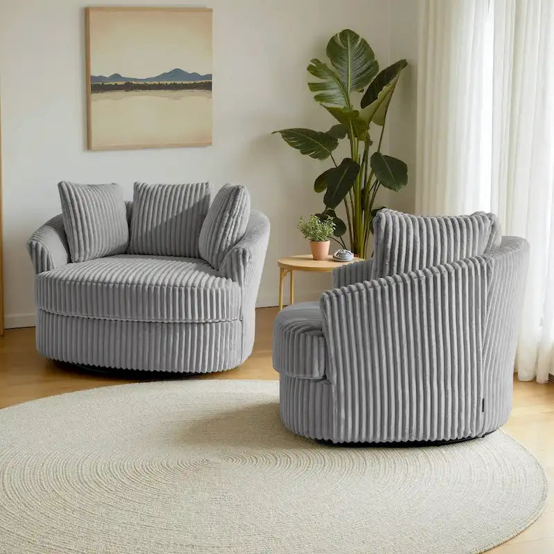 Lot de 2 fauteuils tonneau pivotants surdimensionnés 43 W en velours côtelé moelleux avec coussins