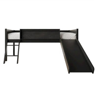 Lit mezzanine bas classique double CraftPorch avec tableau noir, toboggan et échelle