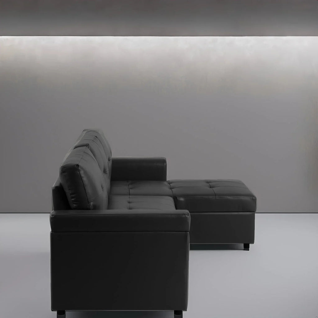 Canapé sectionnel réversible avec lit escamotable, méridienne de rangement dissimulée, pieds durables,